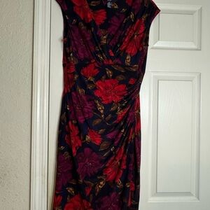Chaps Red and Purple Floral Midi Dress
